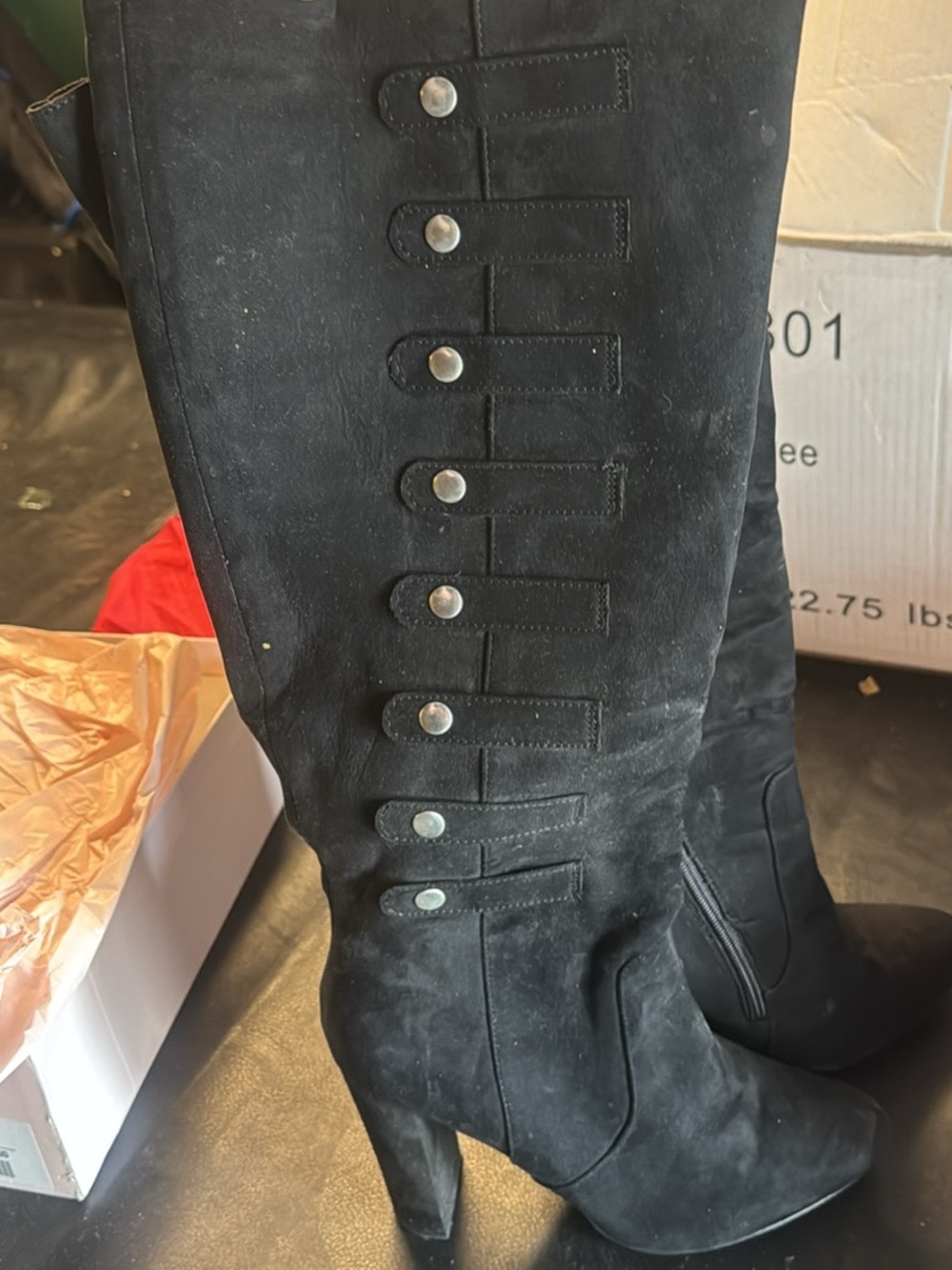 JustFab Black Suede-Look Over-the-Knee Button Accent Boots
